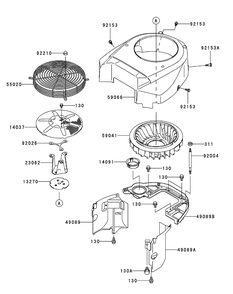 Kawasaki Fh680v-Ds29 Cooling Equipment Diagram and Parts List for M48-KW (53AI8CT2050-23HP)(2010) Cub Cadet Lawn Tractor
